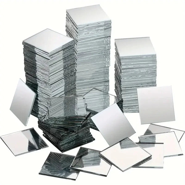50pcs Mini Square Silver 3cm Glass Mirror Tiles Small True Glass Mosaic for DIY Crafts Art Supplies, Home Wall Door Decor