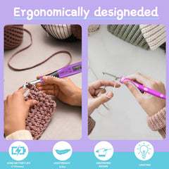 24pcs Crochet Hook Set LED Light Ergonomic Knitting Tool Kit