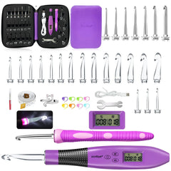 24pcs Crochet Hook Set LED Light Ergonomic Knitting Tool Kit