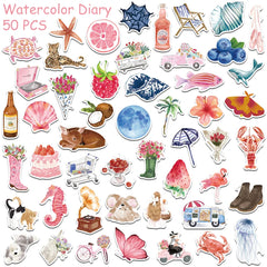 Cartoon Watercolor Sticker Set 50/100pcs DIY Scrapbook Phone Decals