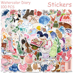 Cartoon Watercolor Sticker Set 50/100pcs DIY Scrapbook Phone Decals