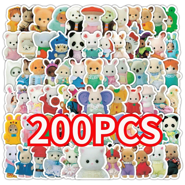 Calico Critters Sticker Pack 100/200pcs Waterproof Scrapbook Laptop Decor