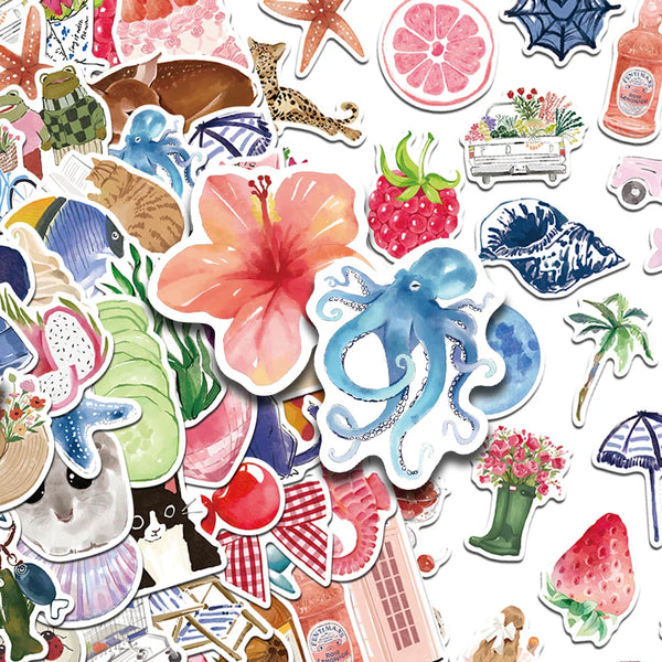 Cartoon Watercolor Sticker Set 50/100pcs DIY Scrapbook Phone Decals
