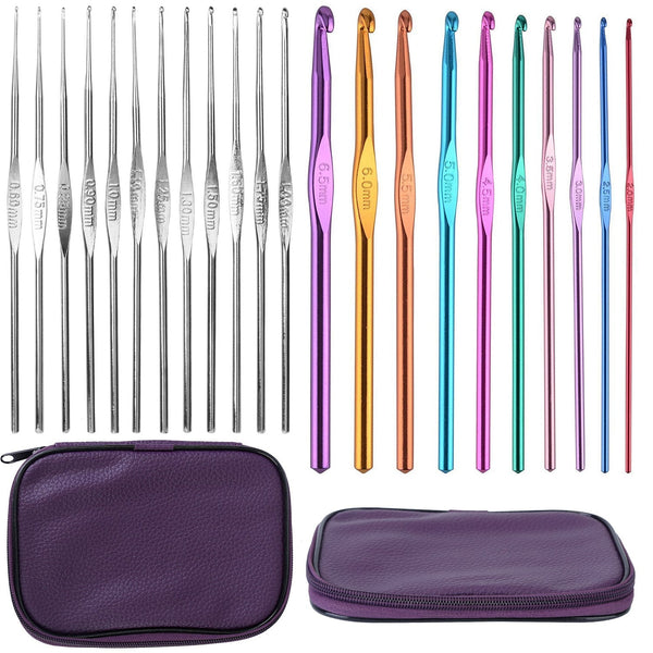 22pcs Multi Color Crochet Hook Set Aluminum Handle Yarn Kit